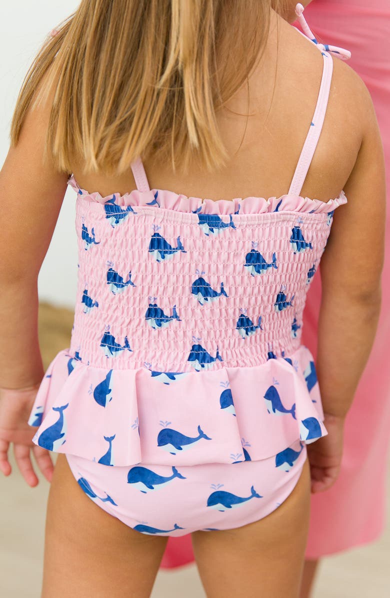 RuffleButts Pink Whales Smocked One-Piece Swimsuit, Alternate, color, Pink