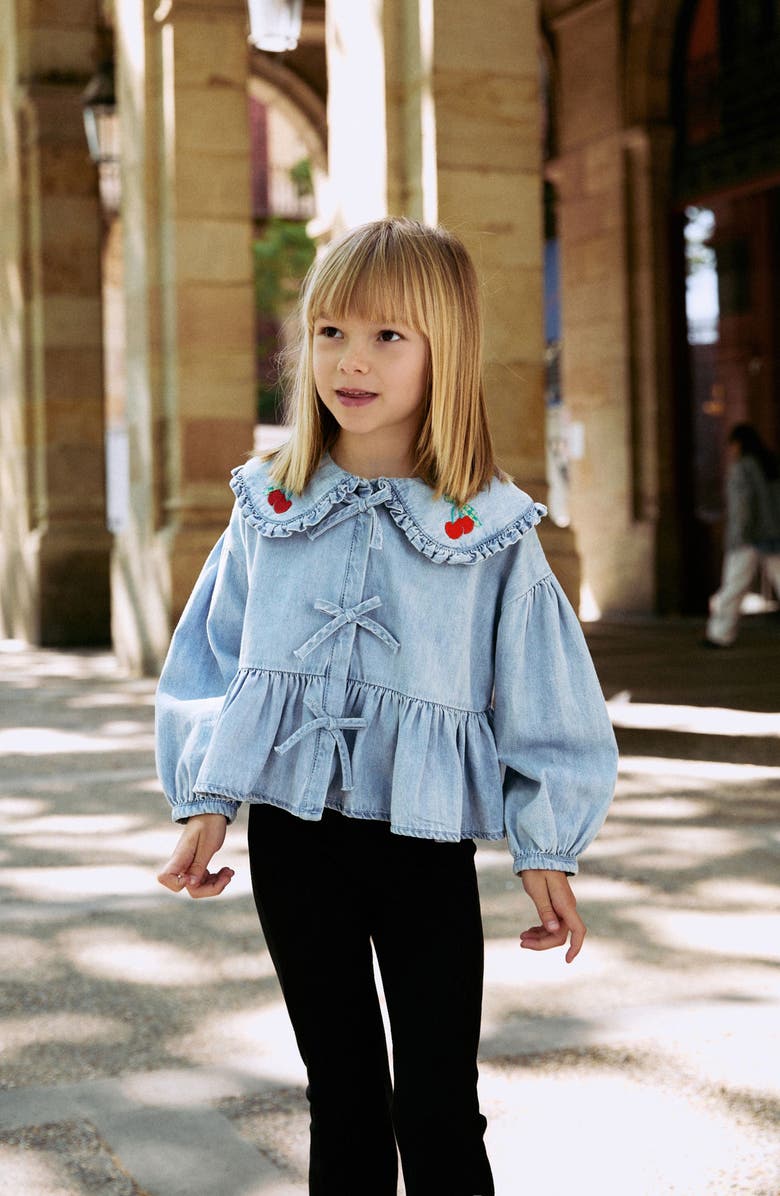NEXT Kids' Cherry Collar Denim Top, Alternate, color, Blue