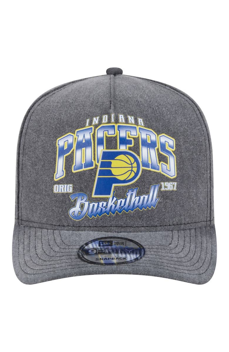 New Era Men's New Era  Charcoal Indiana Pacers Throwback Washed Pre-Curved 9FIFTY Snapback Hat, Alternate, color, 