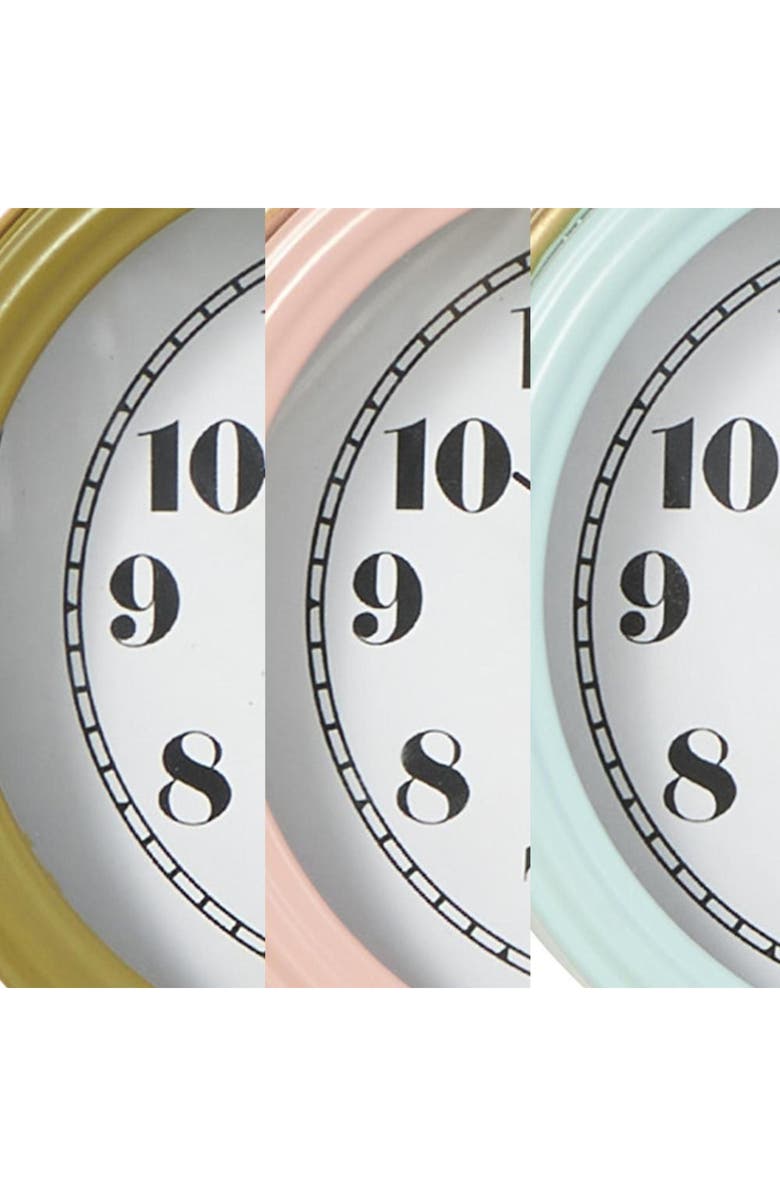 VIVIAN LUNE HOME Set of 3 Multicolored Metal Clocks, Alternate, color, Blue/ Pink/ Green Assorted