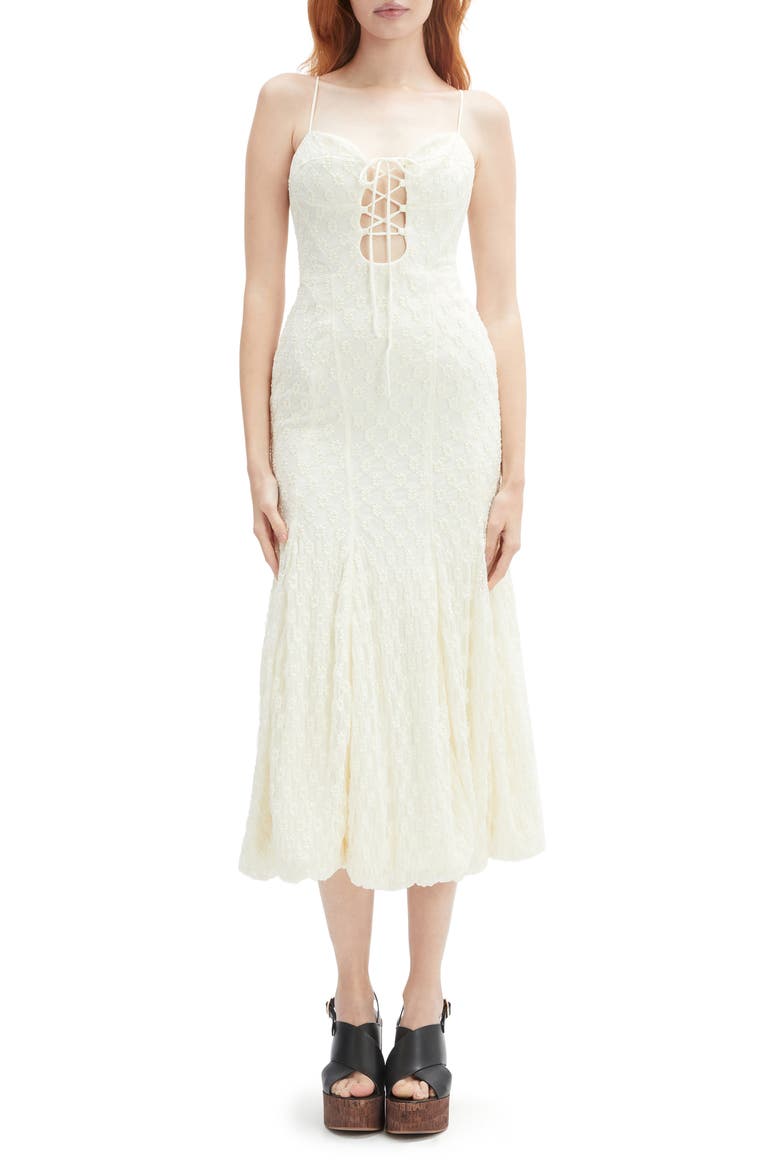 Delany Lace Sleeveless Bubble Hem Midi Dress, Main, color, IVORY