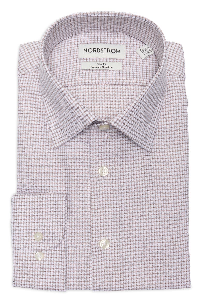 nordstrom wrinkle free dress shirts Trim Fit Microcheck Premium Non Iron Cotton Button-Up Shirt (Men)