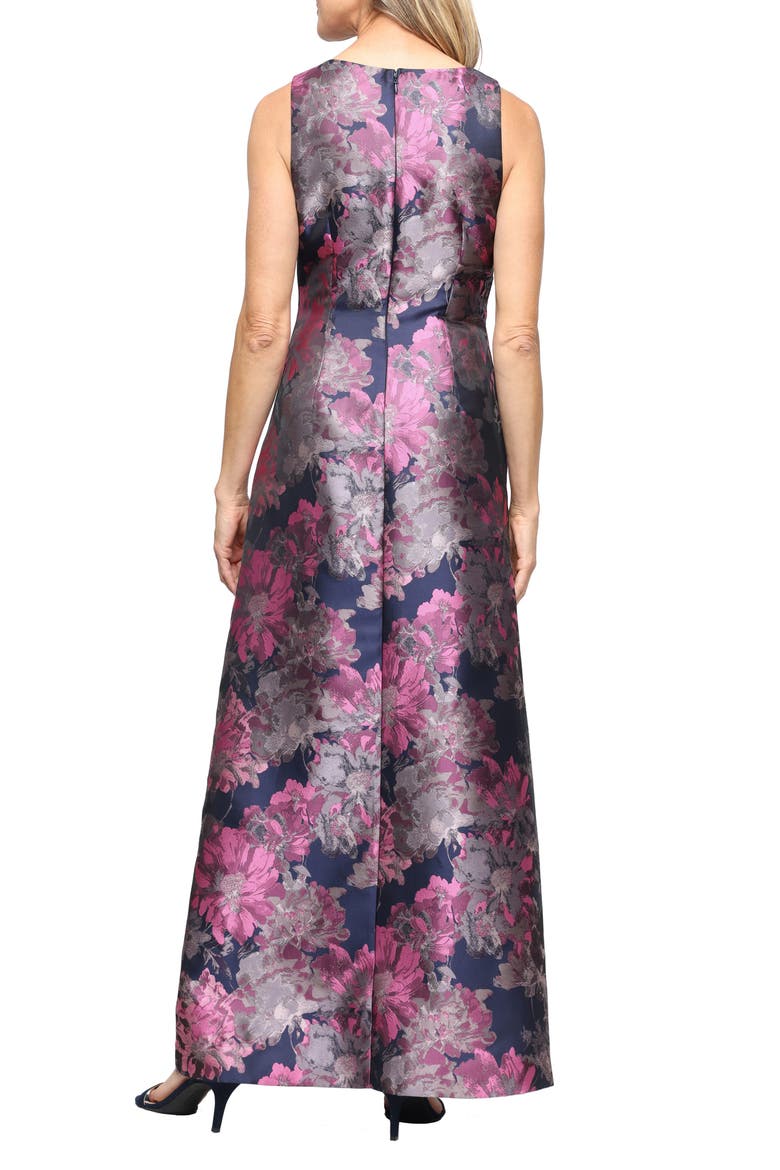 Floral Jacquard Gown with Jacket, Alternate, color, NAVY/ PINK