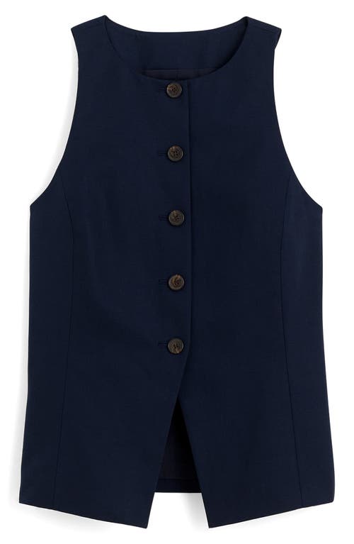 Madewell Crewneck Cutaway Drapey Twill Vest In Blue
