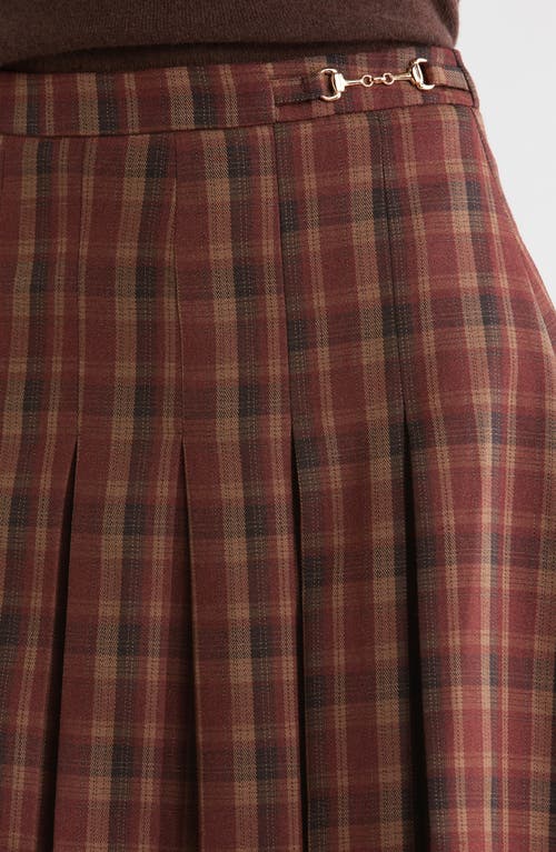 Astr The Label Vena Plaid Pleated Midi Skirt In Brown