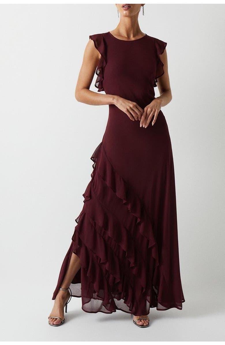 Coast Honoured Ruffle Georgette Maxi Dress, Alternate, color, Malbec