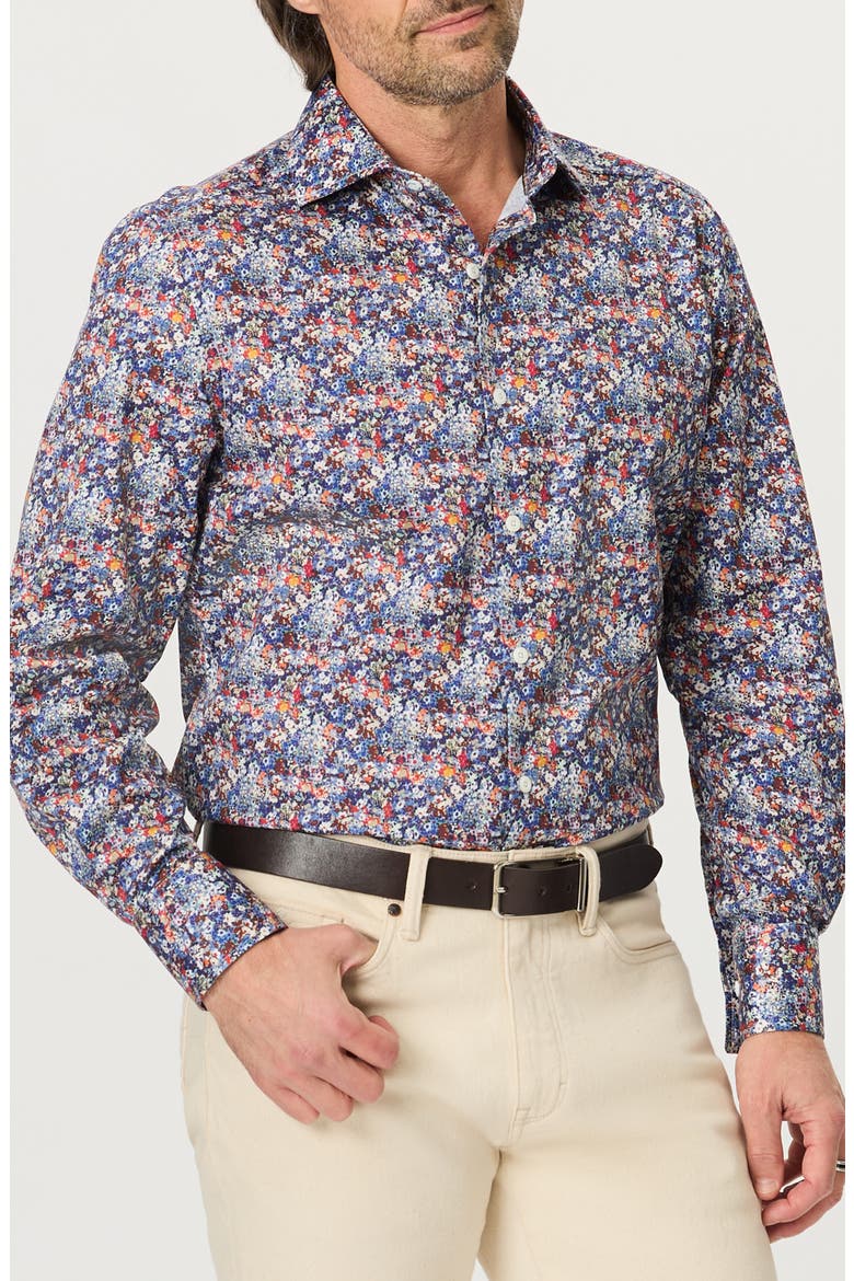 Backwell Floral Cotton Button-Up Shirt, Main, color, PURPLE MULTI