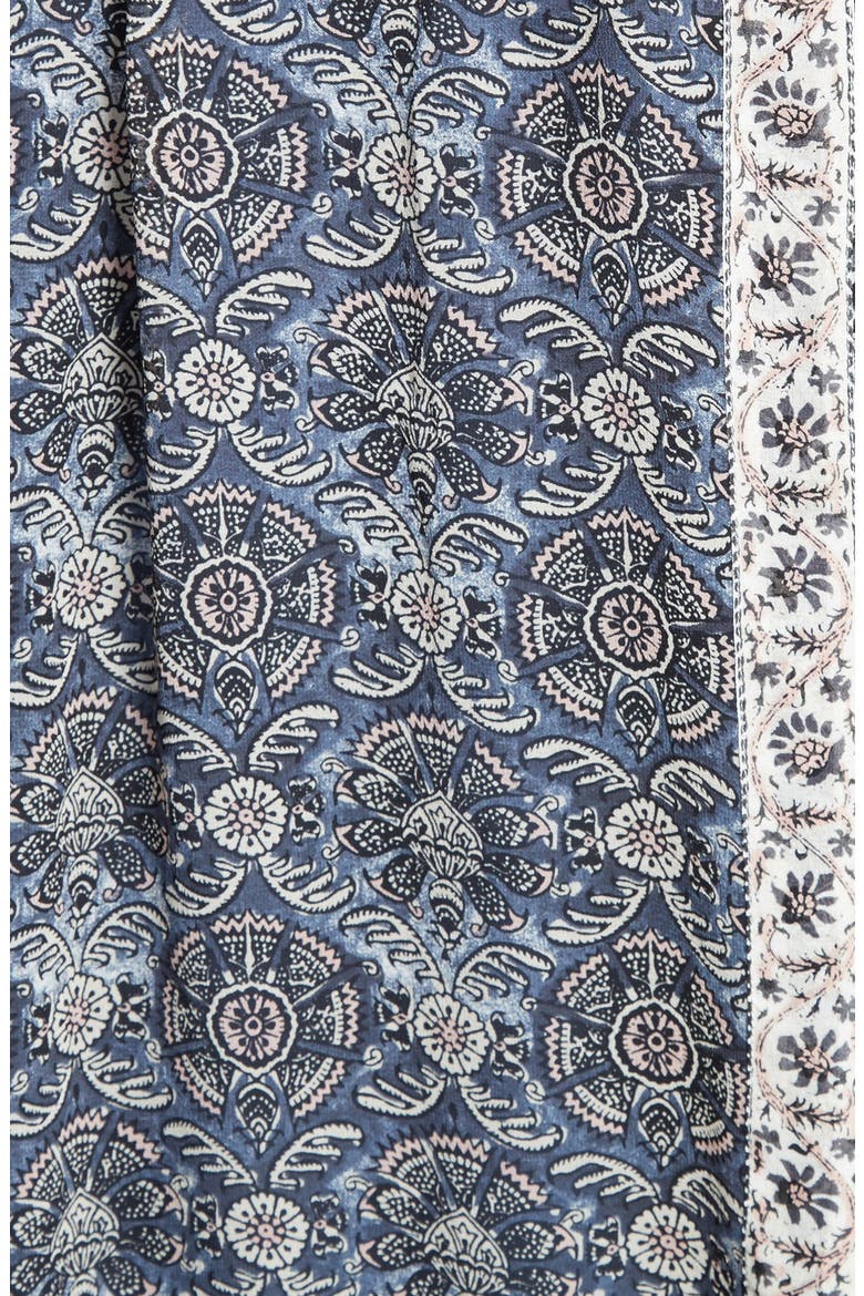 'Foxley' Floral Print Silk Peasant Dress, Alternate, color, DUSTY INDIGO