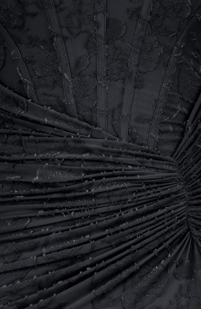 HOUSE OF CB Cesca Floral Ruched High-Low Corset Dress, Alternate, color, Black