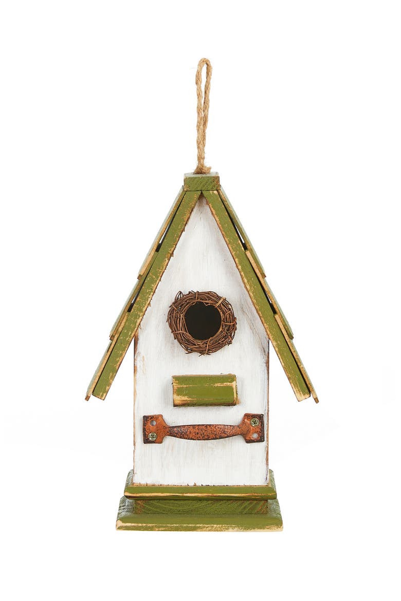 Rustic Garden Distressed Solid Wood Decorative Bird House, Alternate, color, Bright Green
