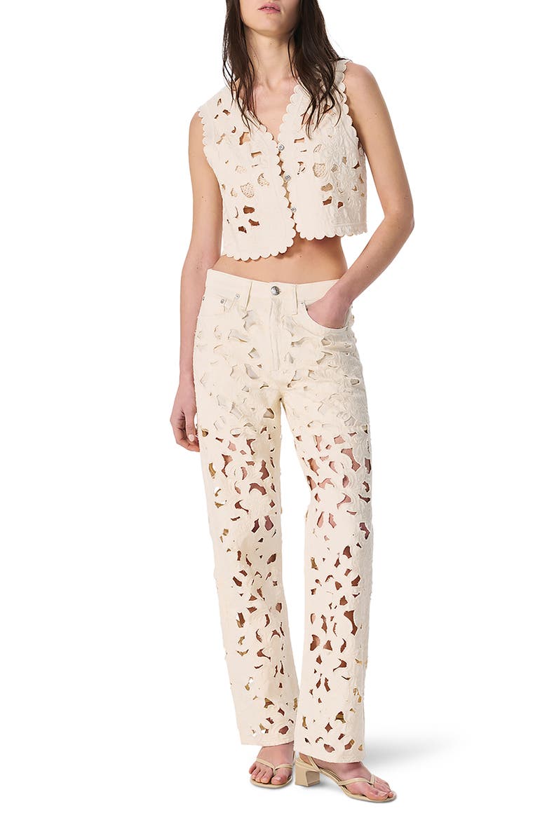 Coralie Floral Cutout Vest, Alternate, color, ECRU
