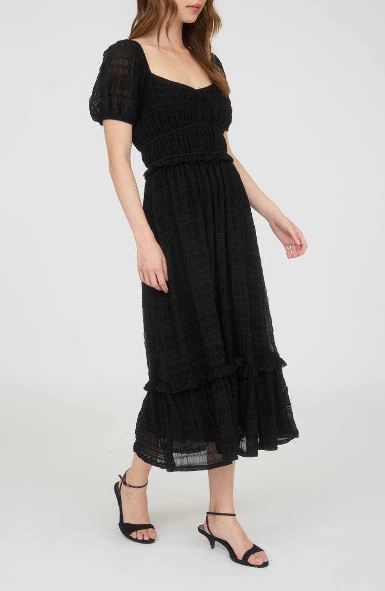 AUGUST SKY Puff Sleeve Tiered Midi Dress, Alternate, color, Black