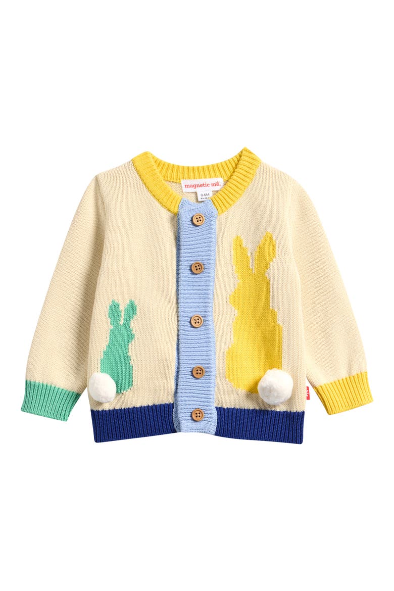 Kids' Bunny Intarsia Cotton Cardigan, Main, color, CREAM MULTI