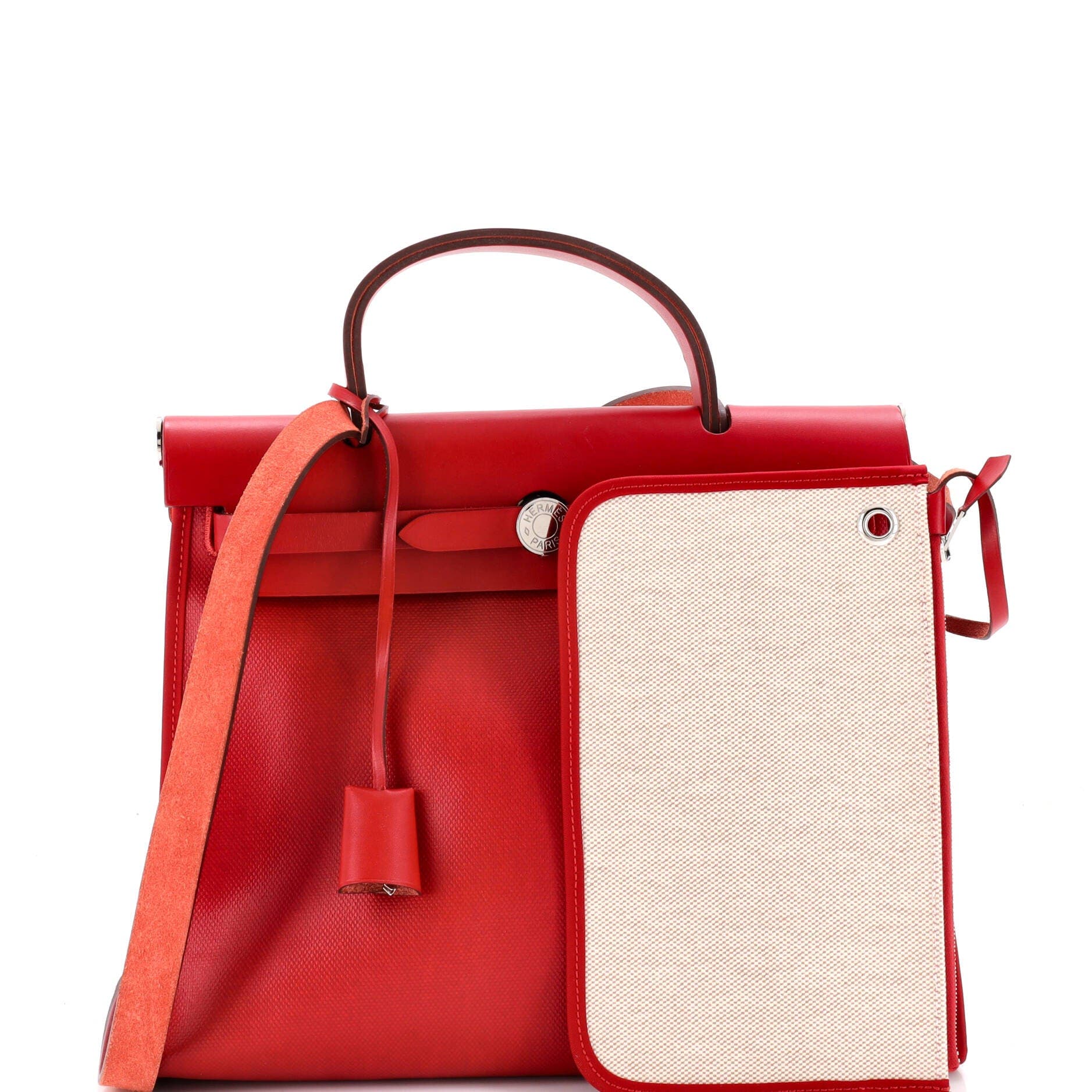 Pre-Owned Hermes Herbag Zip Berline Vache Canvas and Leather 31, Alternate, color, Rouge Piment