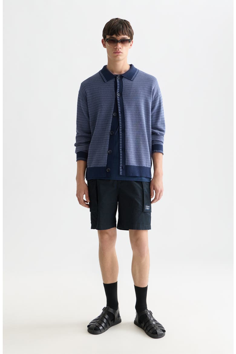 Jacquard Cotton Polo Cardigan, Alternate, color, PAGEANT BLUE