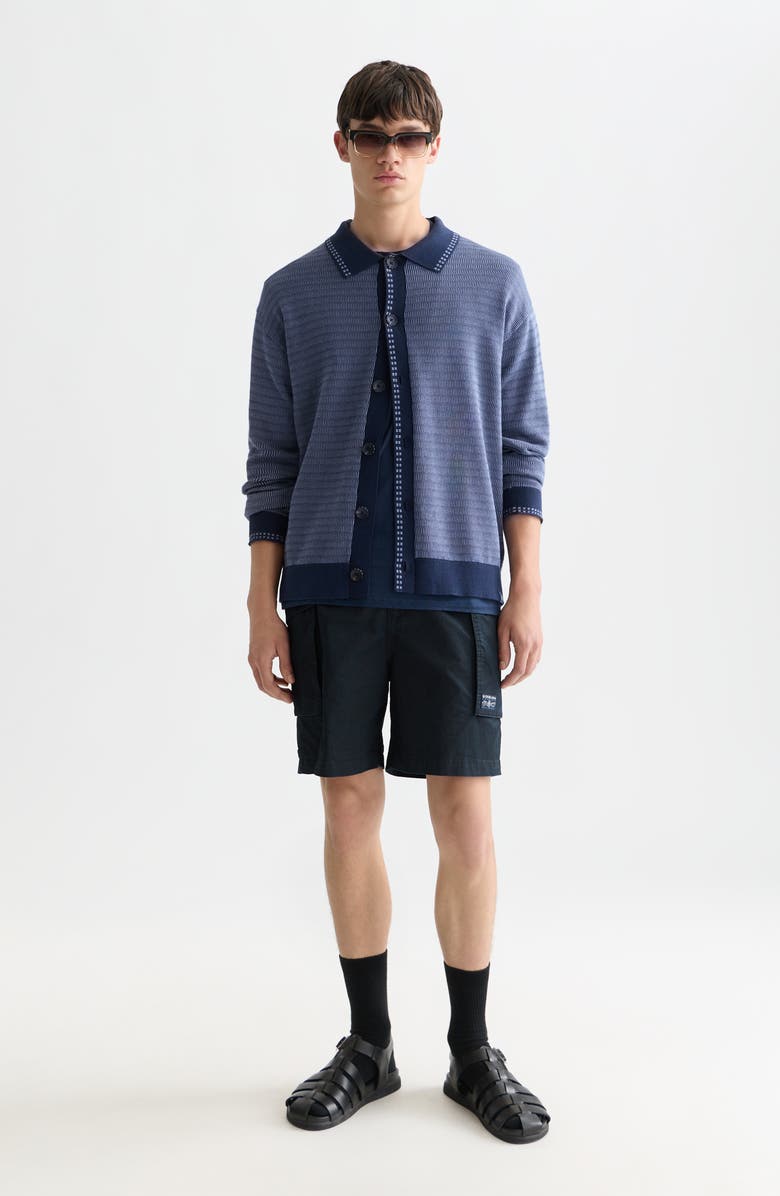 Scotch & Soda Jacquard Cotton Polo Cardigan, Alternate, color, Pageant Blue