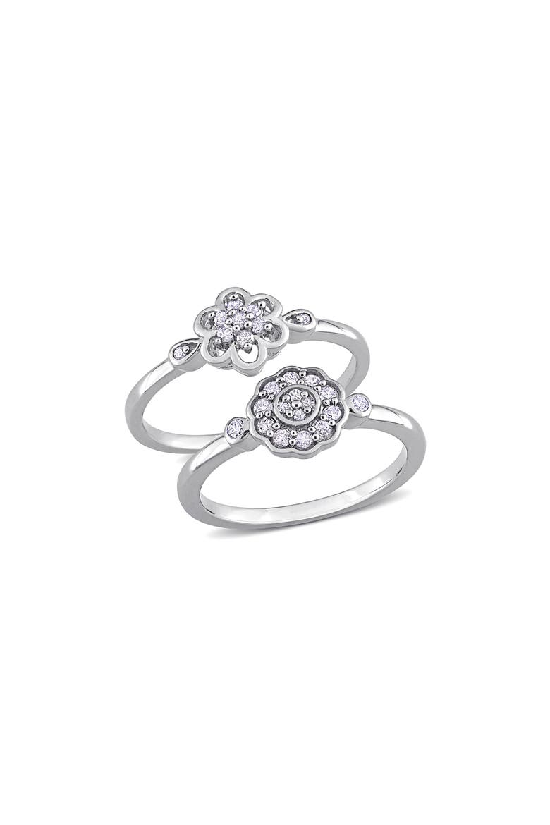 Set Of 2 Floral Diamond Rings - 0.29ct., Main, color, SILVER
