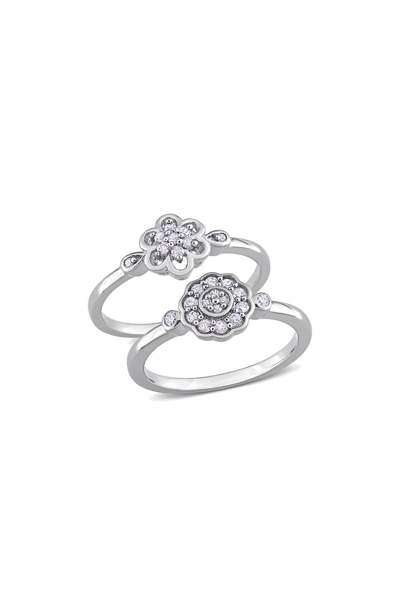 DELMAR Set Of 2 Floral Diamond Rings - 0.29ct., Main, color, Silver