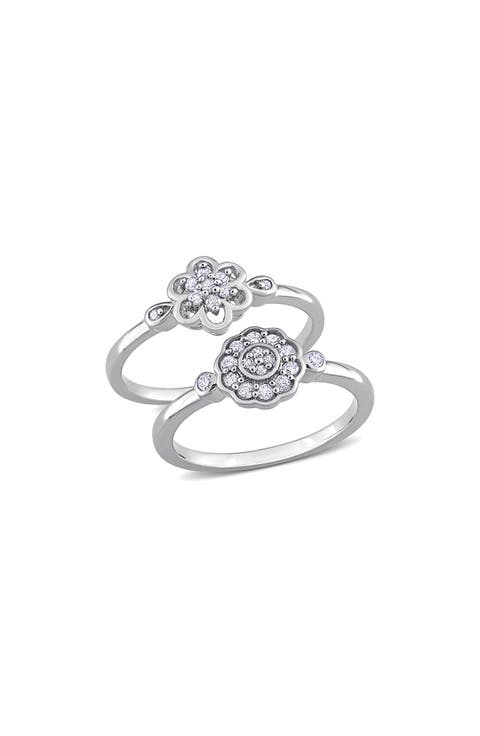 Set Of 2 Floral Diamond Rings - 0.29ct.