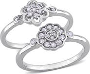 DELMAR Set Of 2 Floral Diamond Rings - 0.29ct.