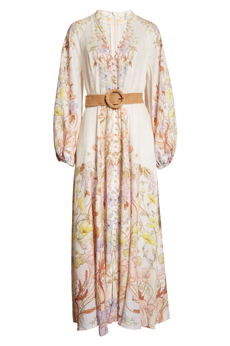 Floral Swirl Print Long Sleeve Linen Shirtdress, Alternate, color, FLORAL SWIRL