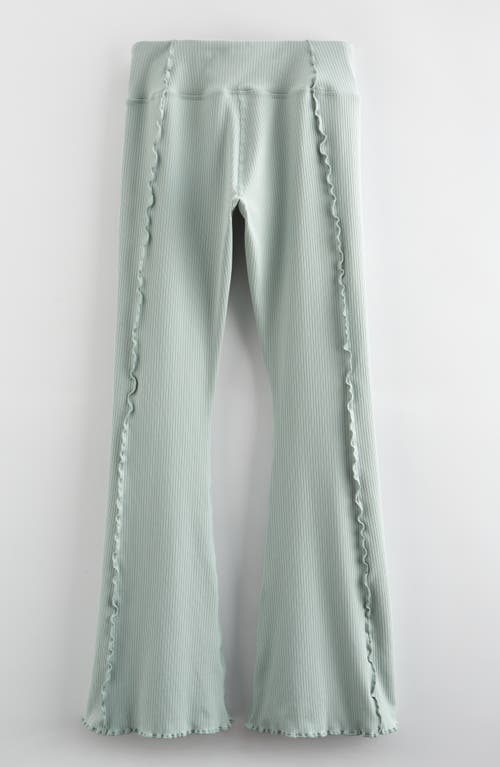 Zella Girl Kids' All In Ribbed High Waist Flare Leggings In Green Mirror