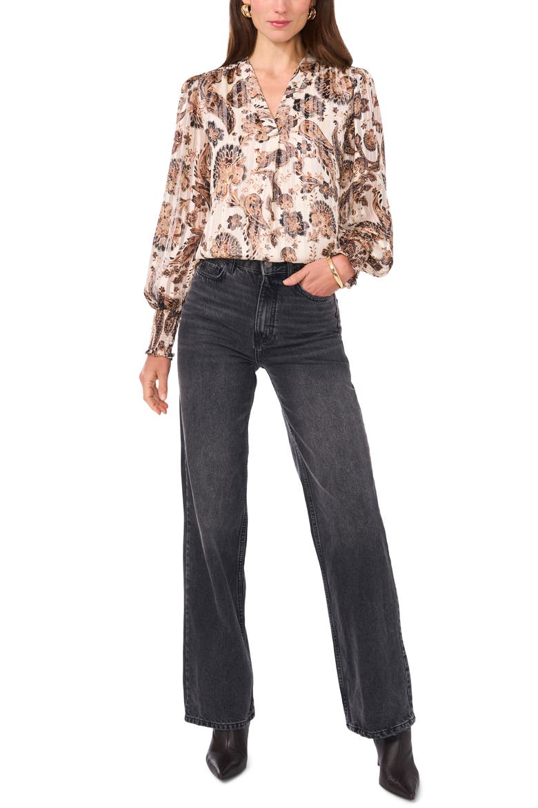 Metallic Stripe Paisley Ruffle Sleeve Top, Alternate, color, CAFE SKY