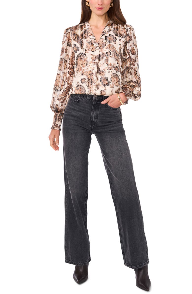 Vince Camuto Metallic Stripe Paisley Ruffle Sleeve Top, Alternate, color,