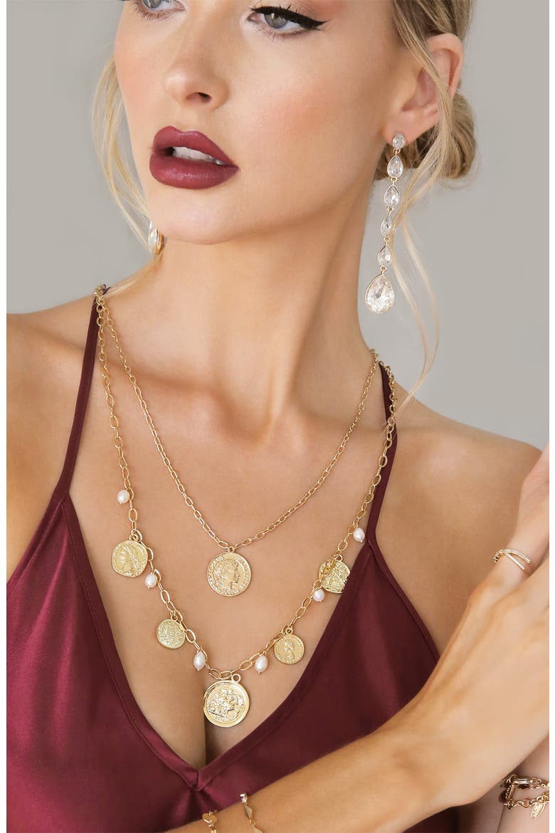 Coin & Natural Pearl Long Necklace, Alternate, color, GOLD