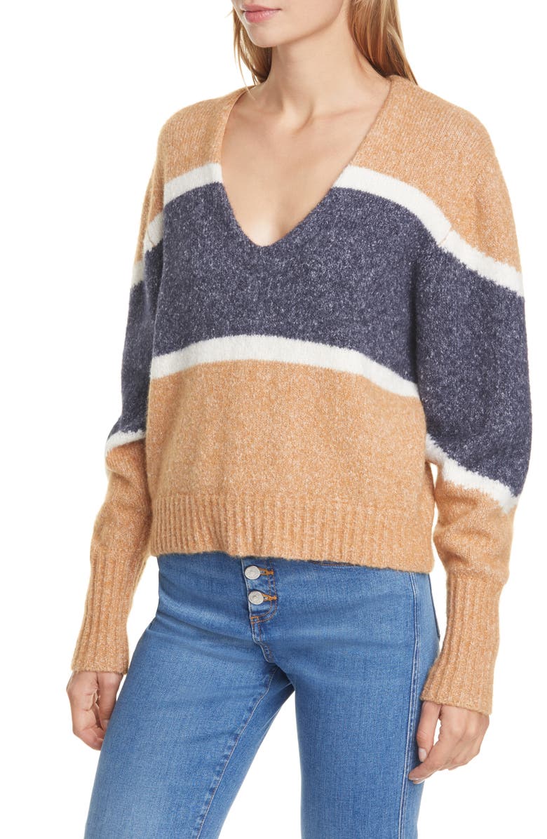 Veronica Beard Emilia Stripe V-Neck Sweater, Alternate, color, 