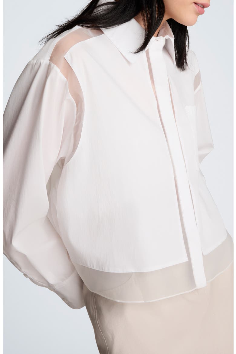 Sheer Panel Crop Shirt, Alternate, color, PURE WHITE