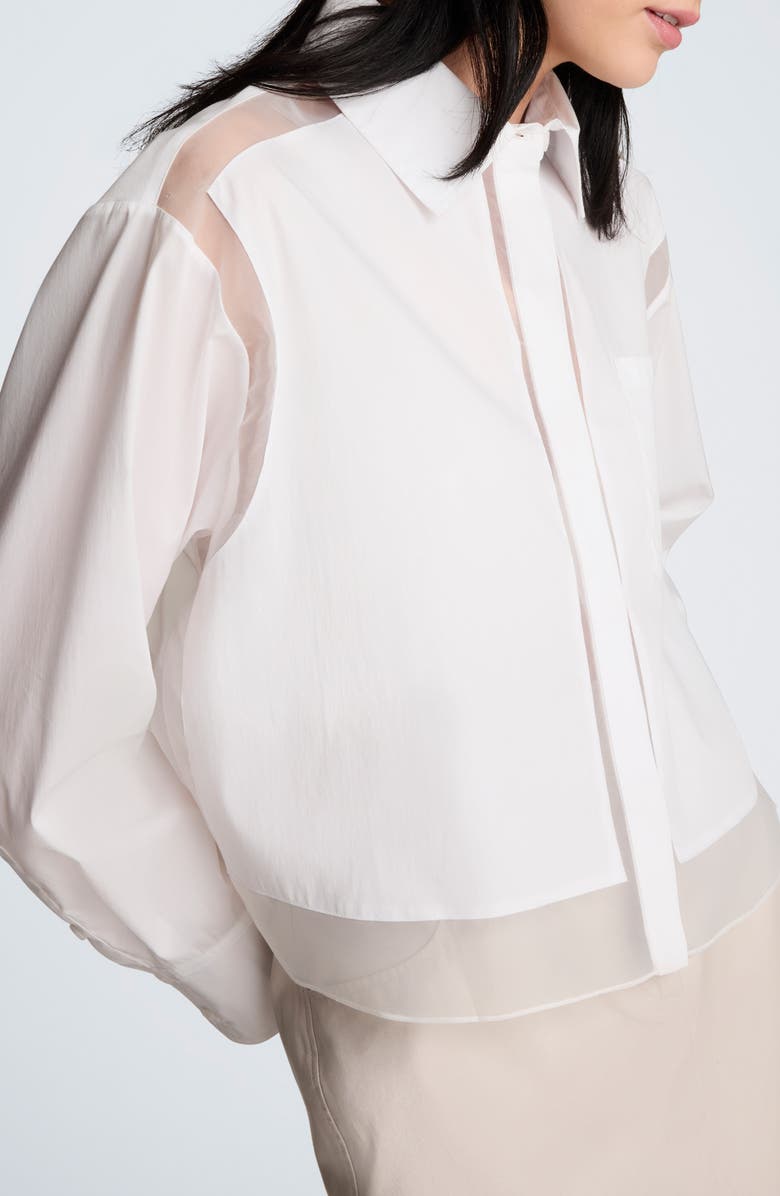 Kenneth Cole Sheer Panel Crop Shirt, Alternate, color, Pure White