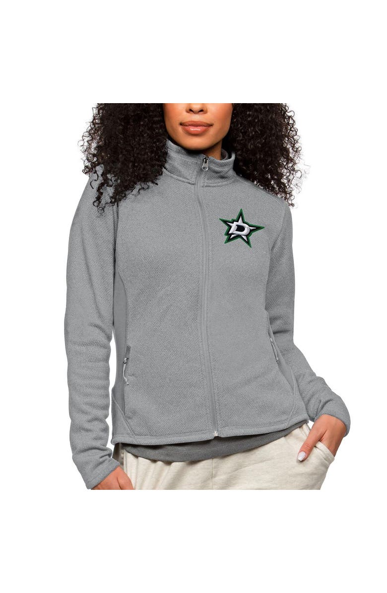 ANTIGUA Women's Antigua Heather Gray Dallas Stars Primary Logo Course Full-Zip Jacket, Main, color, 