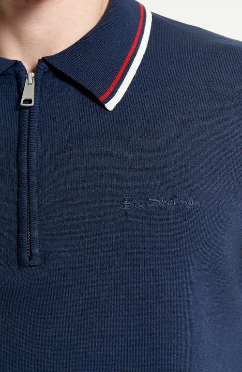 Ben Sherman Tipped Quarter Zip Polo In Dark Navy