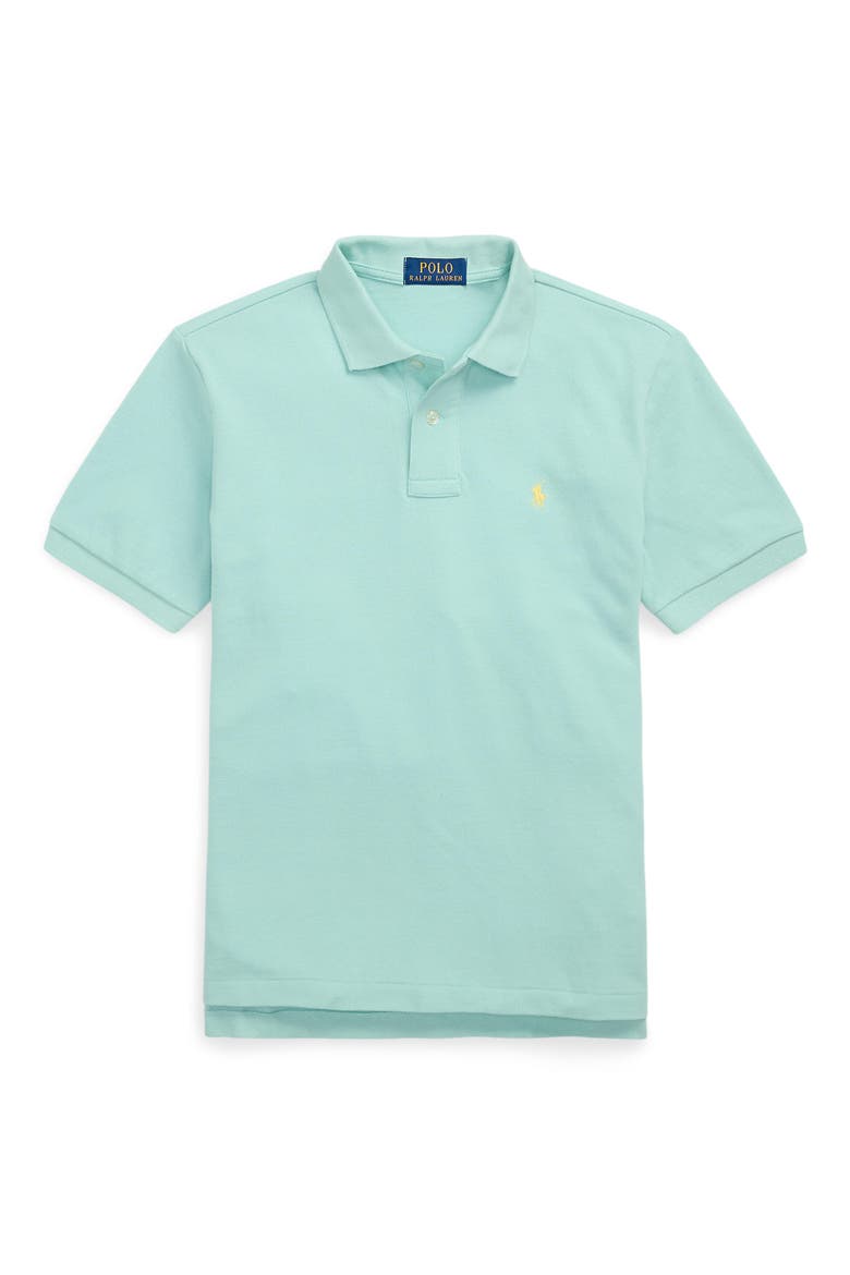 Kids' Solid Cotton Piqué Knit Polo, Main, color, BLUE