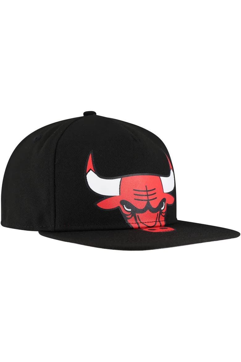 Men's New Era Black Chicago Bulls Oversized Puff Print Logo Golfer Snapback Hat, Alternate, color, Black