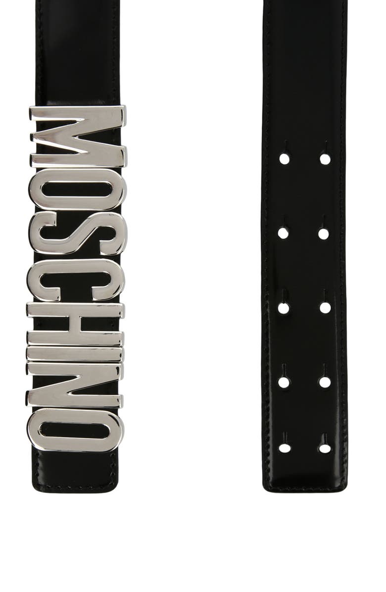 Moschino Thick Leather Logo Belt, Alternate, color, 