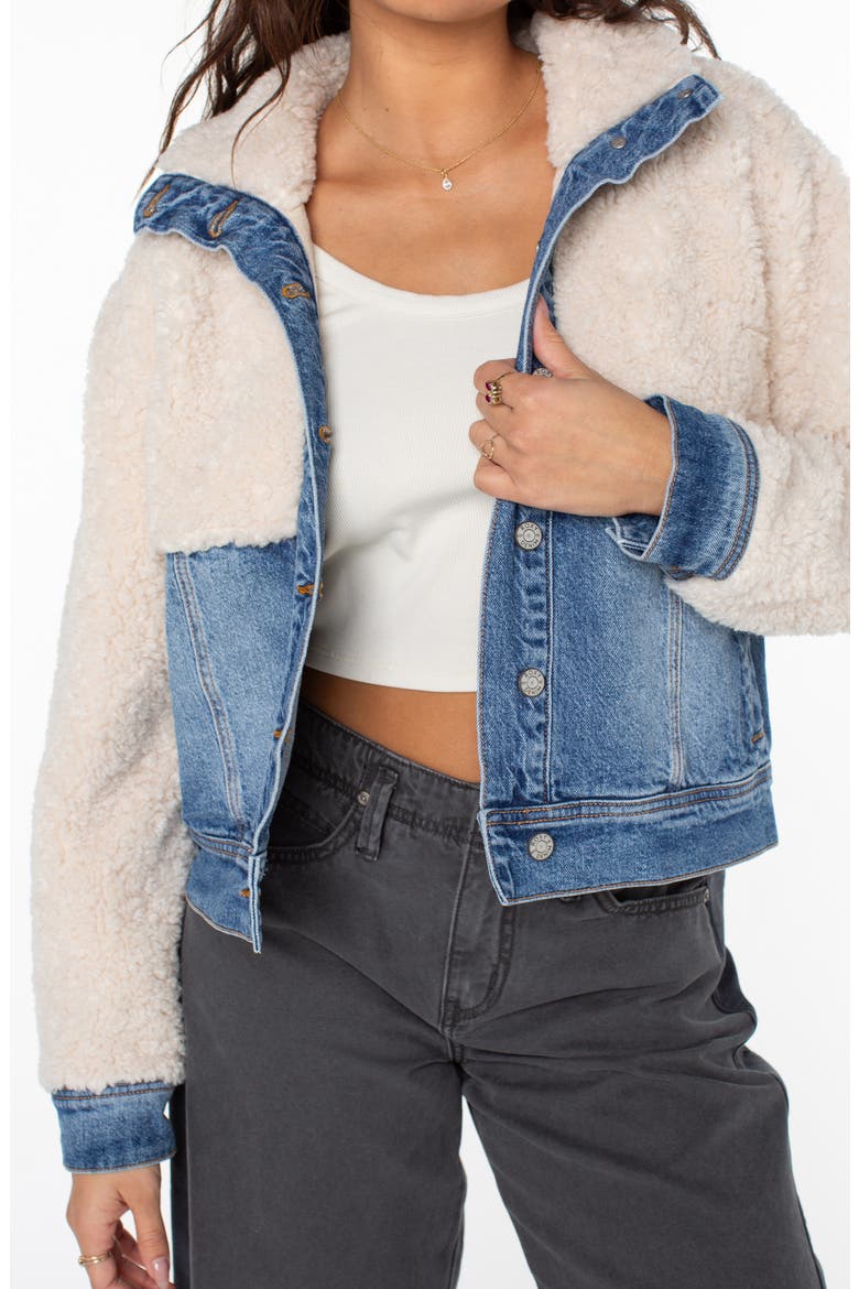 Surf and Turf High Pile Fleece & Denim Jacket, Alternate, color, PARCHMENT