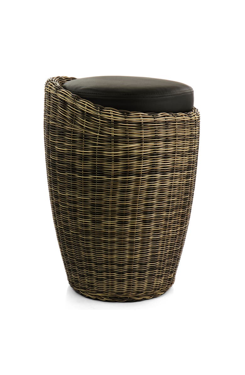 Elama 1 Piece Wicker Outdoor Ottoman Chair in Brown and Black, Alternate, color, Brown