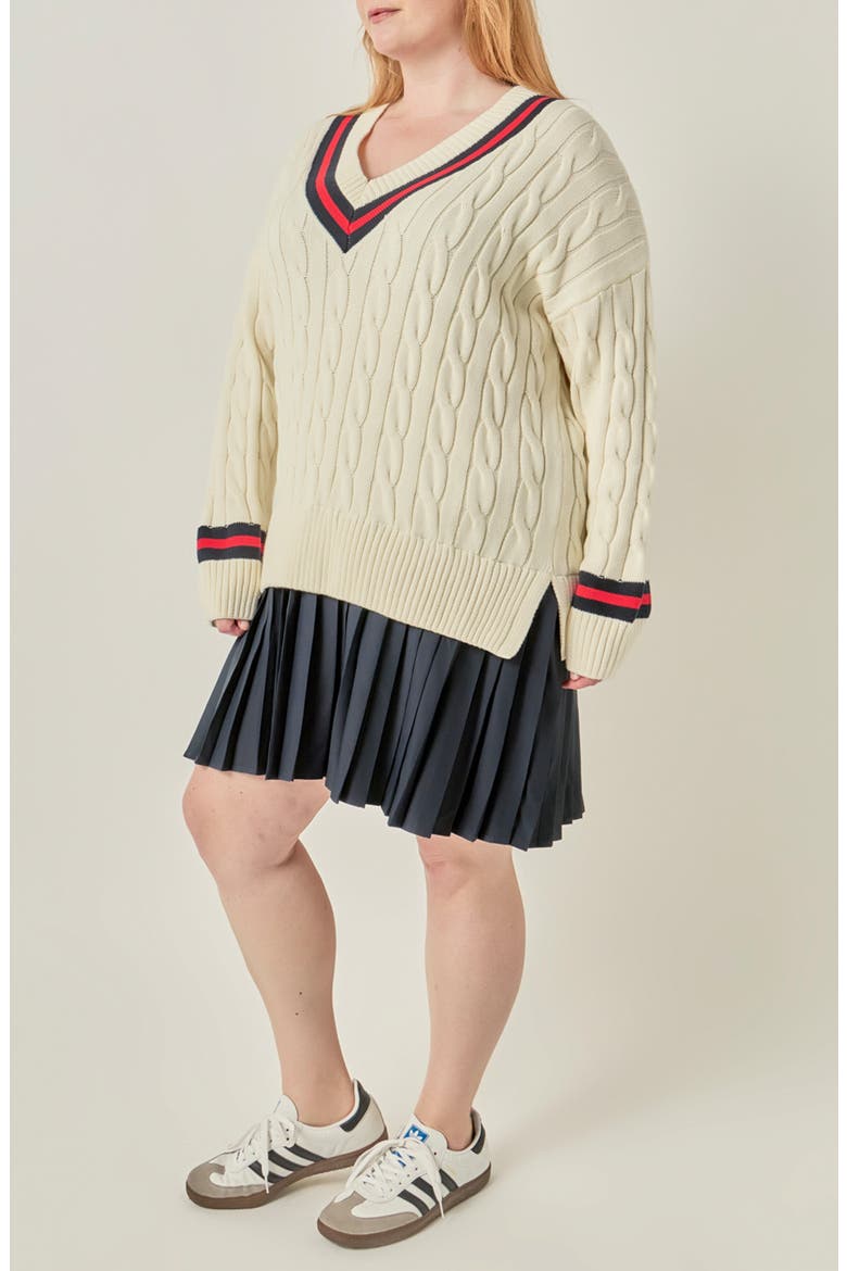 Cable Knit Pleated Sweater Dress, Alternate, color, IVORY MULTI