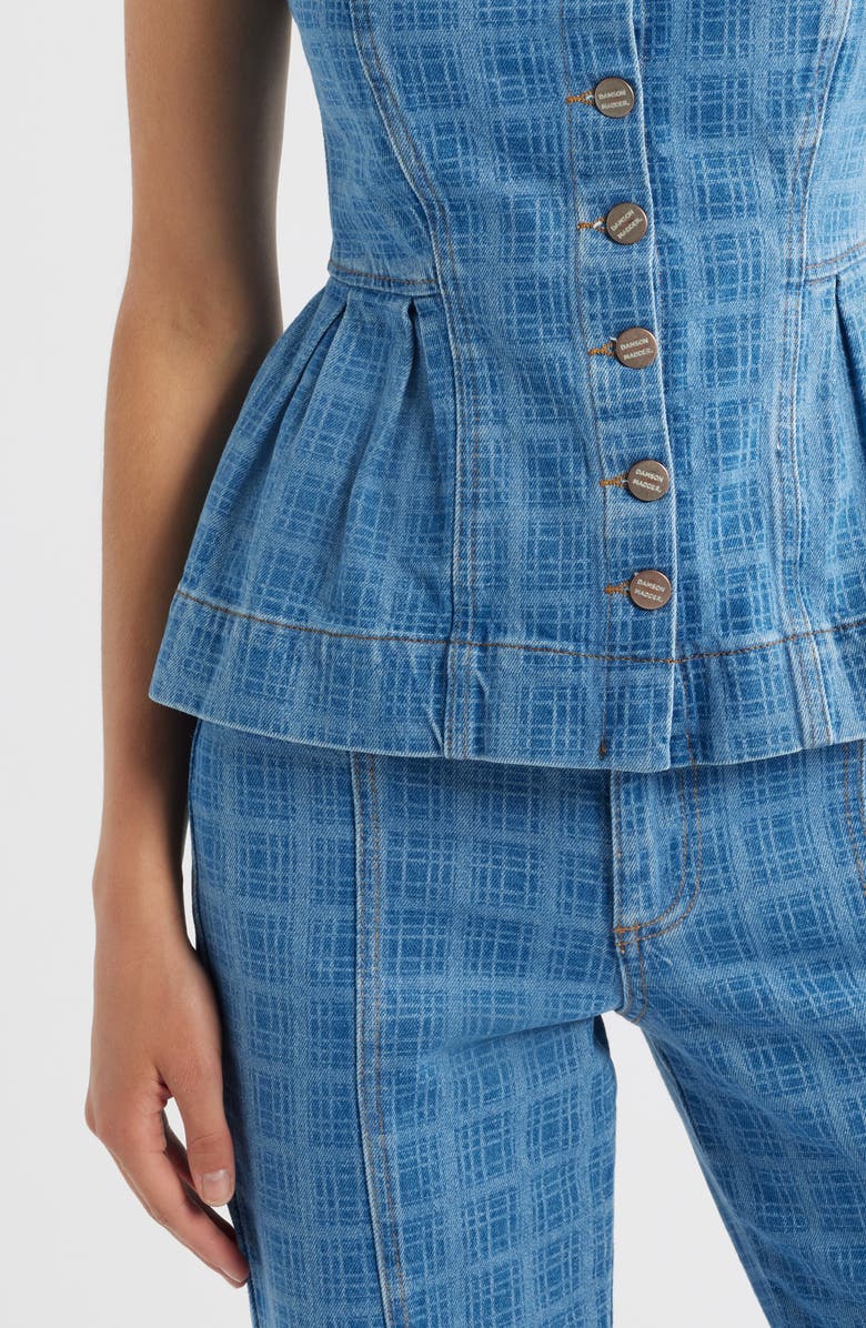 Damson Madder Elosie Strapless Peplum Denim Top, Alternate, color, Blue