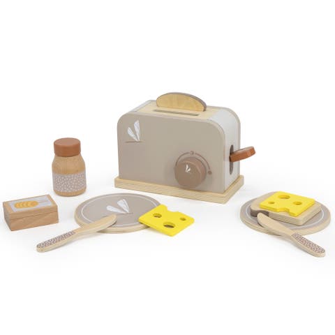 Wooden Toaster Play Set Tan, 10 Pieces