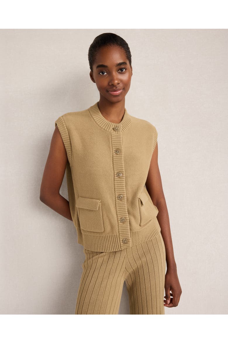 Organic Cotton Button Front Vest, Main, color, Truffle