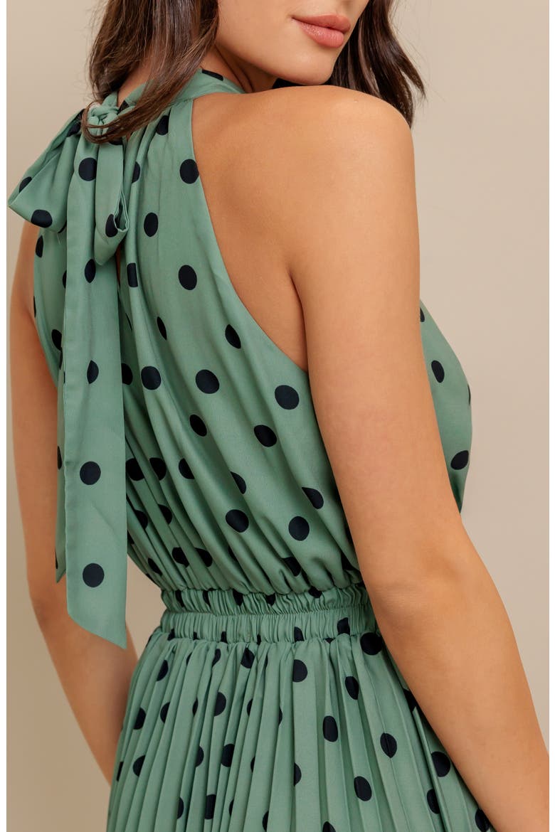 Polka Dot Halter Maxi Dress, Alternate, color, DARK SAGE