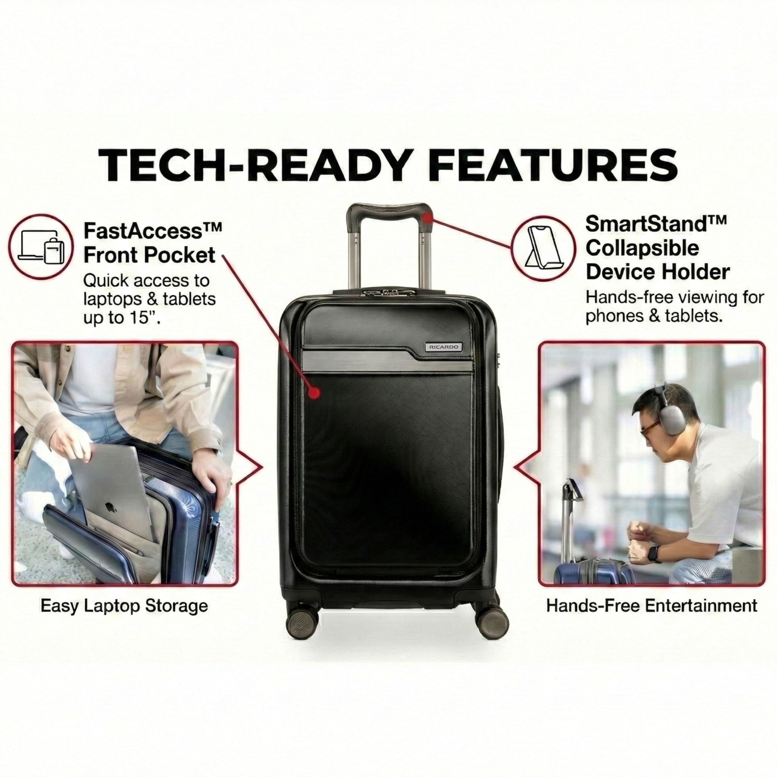 Ricardo Beverly Hills Brentwood Hardside 21" Expandable Front Open Carry-on Luggage, Alternate, color, Onyx