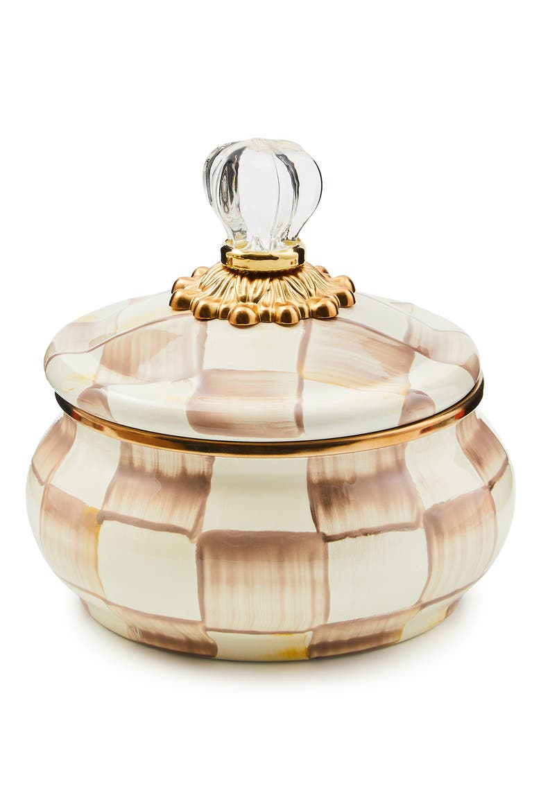 Mocha Check Enameled Steel Squashed Pot, Main, color, MOCHA