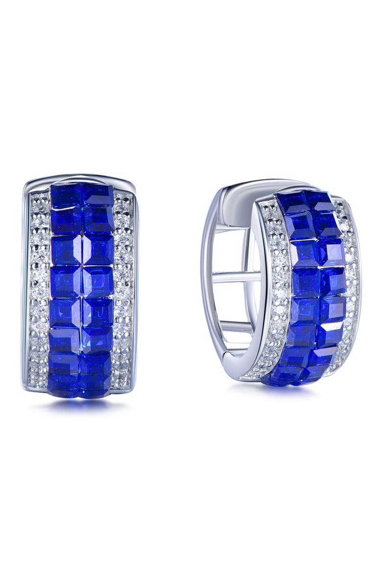 Cubic Zirconia Huggie Hoop Earrings, Alternate, color, BLUE