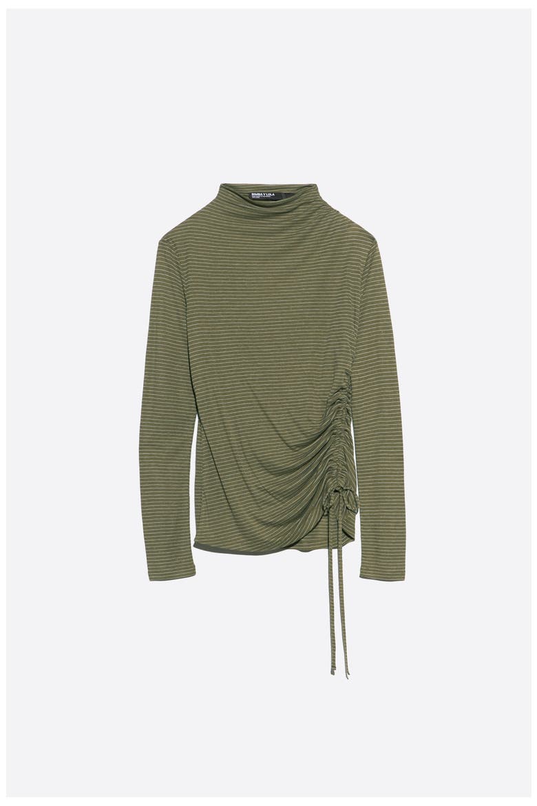 Striped Ruched Fluid T-shirt, Alternate, color, OLIVE