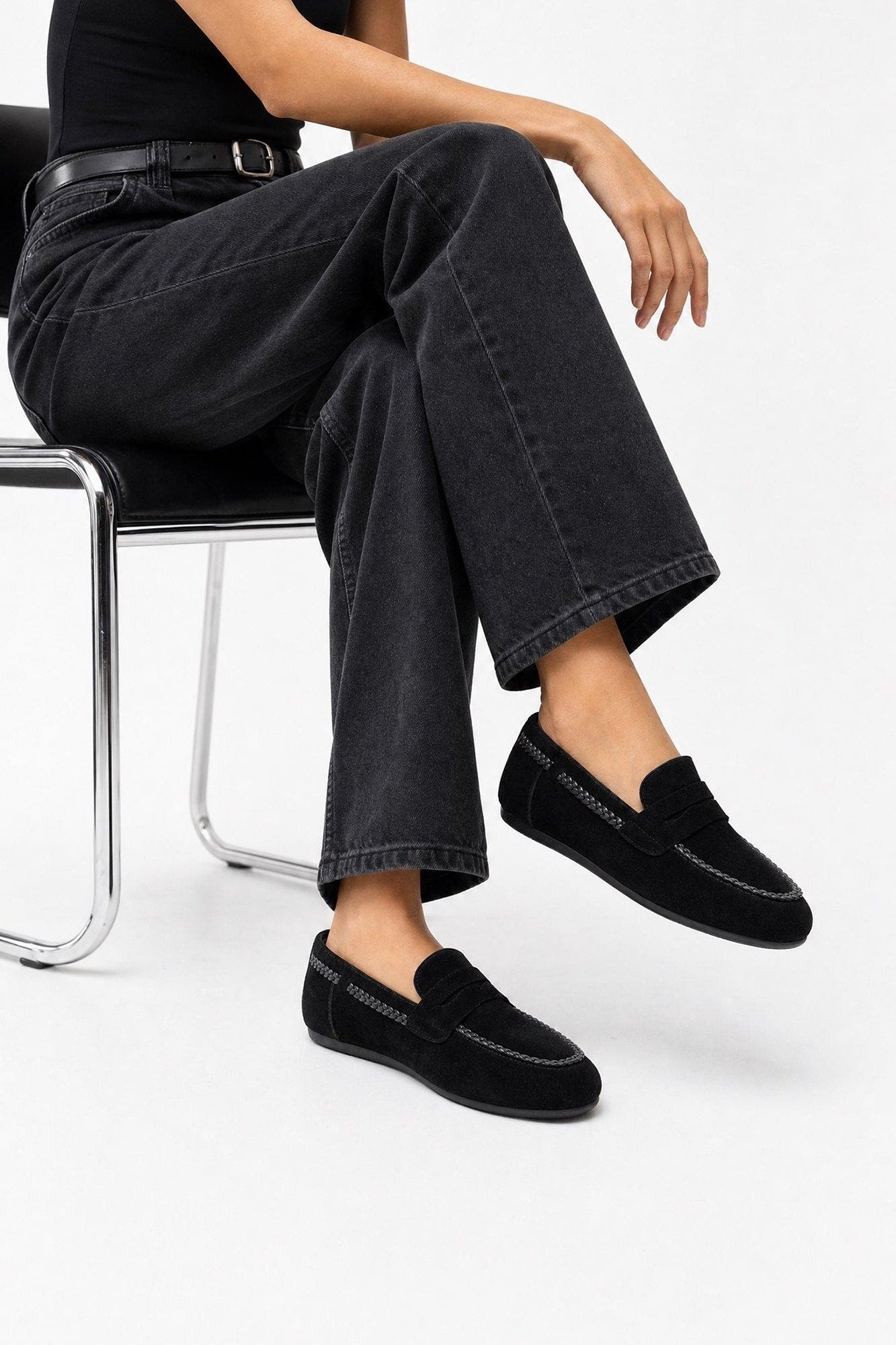 Francis Leather Loafer, Alternate, color, Black Suede