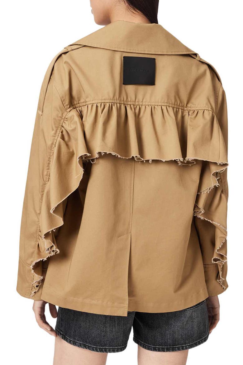 Connie Back Ruffle Short Cotton Trench Coat, Alternate, color, PINTO BROWN